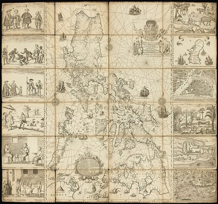 Murillo Velarde's 1734 map of the Philippine islands with pictorial side panels